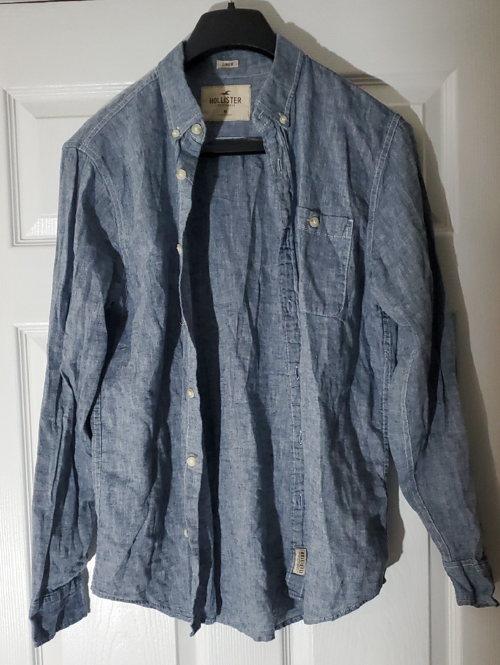 Hollister Men's Blue  Linen  Chambray Button-Up Shirt Jacket